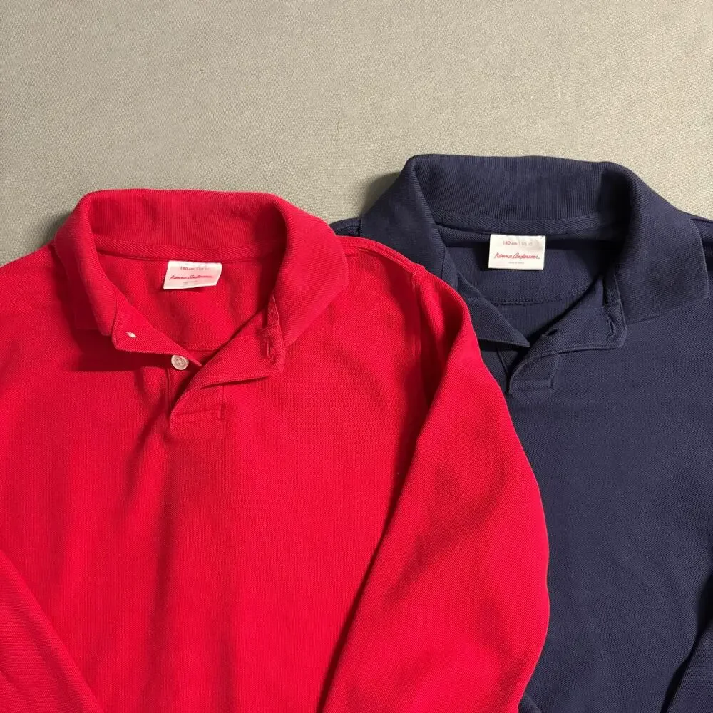 Hanna Andersson Long Sleeve Polo Shirts Kids 10 Red Navy Organic Cotton